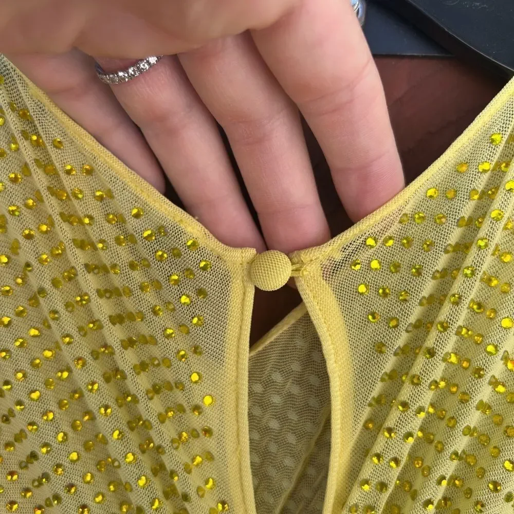 Retrofete Marsann yellow crystal rhinestone dress size small - Picture 9 of 13